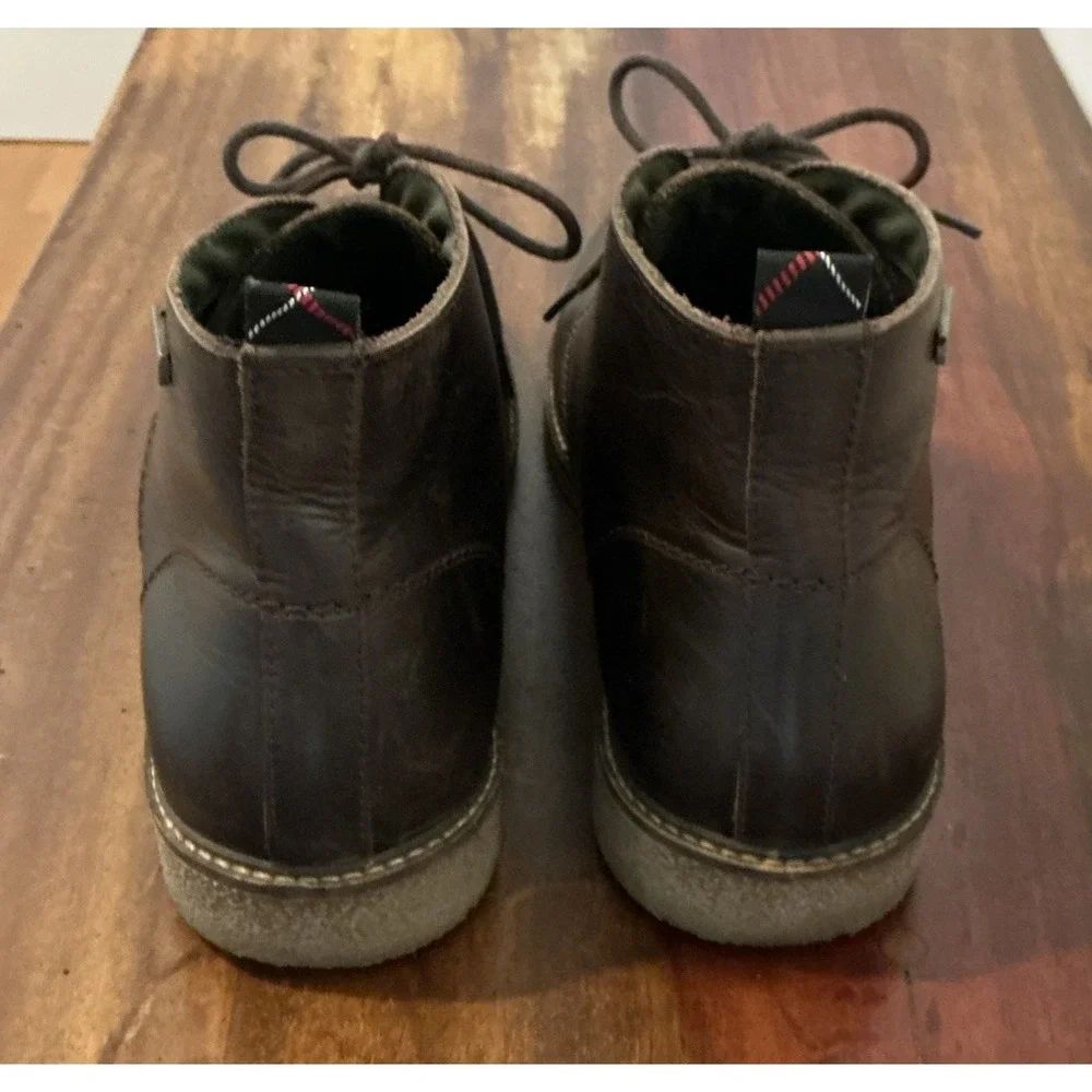Barbour Readhead Chukka Boots – Chocolate Brown Leather – Plaid Lining – Men's 8